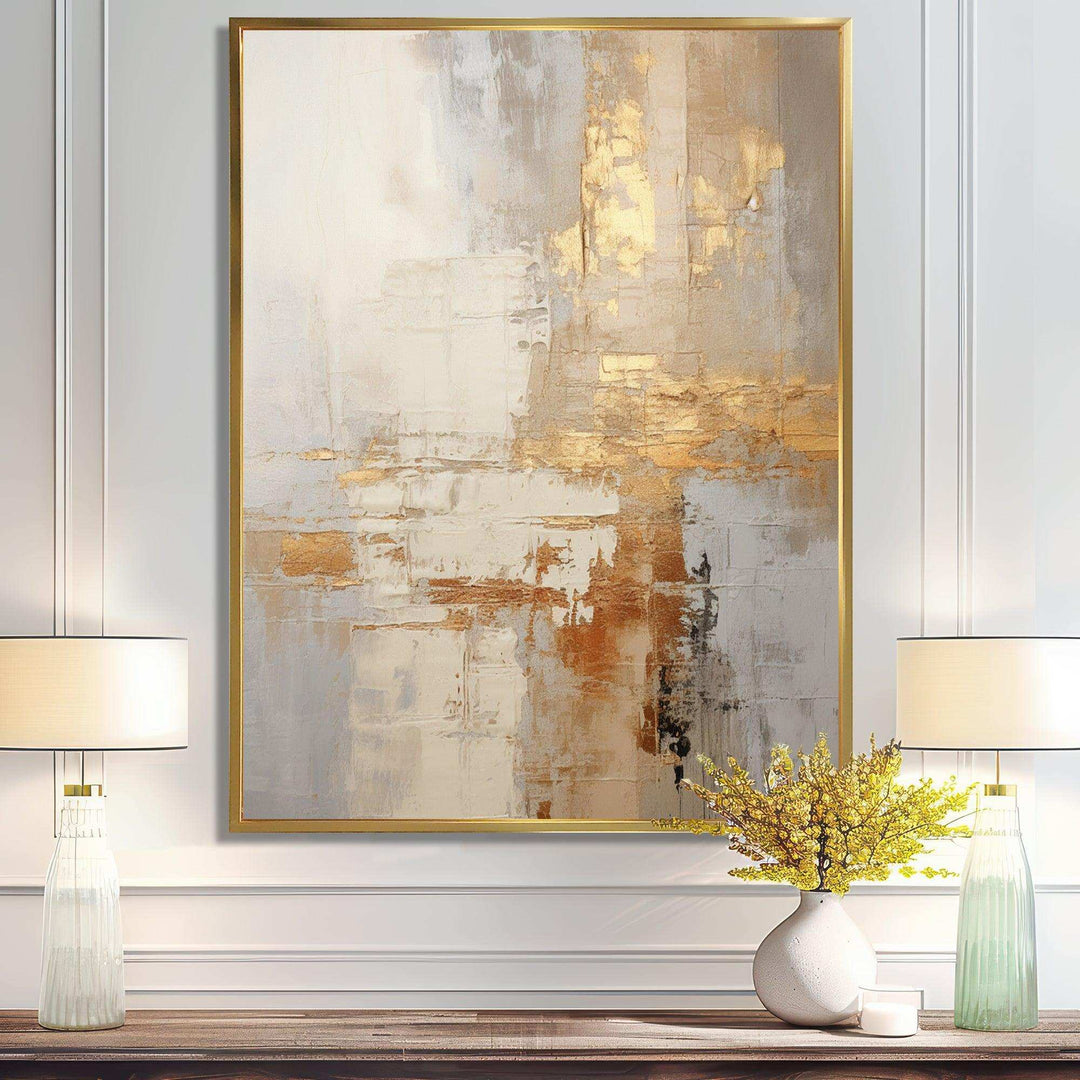gold and white abstract split - Abstract Canvas Wall Art