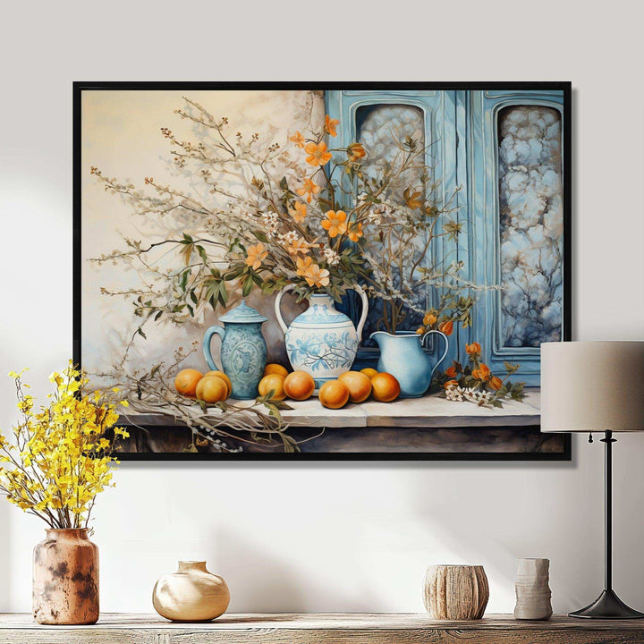 Flower vase oranges country Farmhouse - Floral Canvas Wall Art