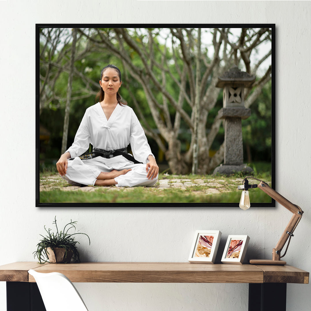 Woman Karate Meditating Mindfulness - Martial Arts Canvas Wall Art