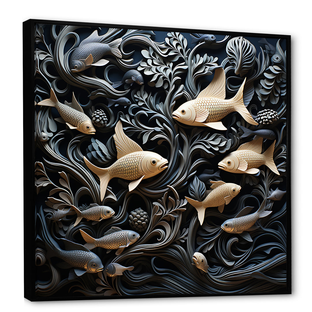 fish in the Sea collage in black - Fish Wall Art Prints