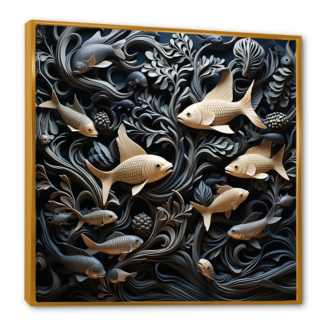 fish in the Sea collage in black - Fish Wall Art Prints