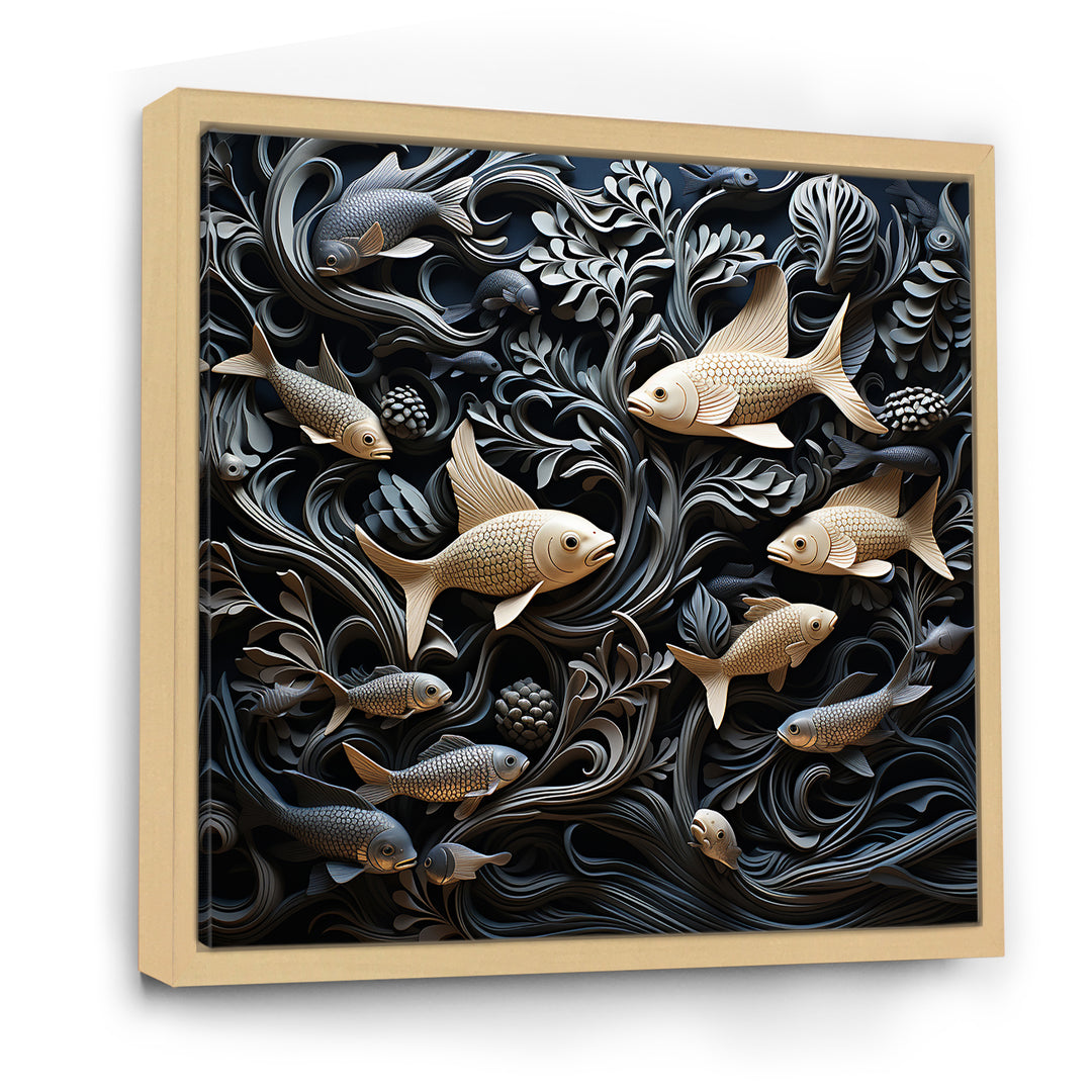 fish in the Sea collage in black - Fish Wall Art Prints
