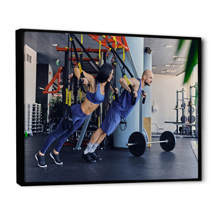 Athletic Couple Robes Gym Training - Aerobic &amp; Bodybuilding Canvas Wall Art