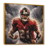 Grey And Red Football Player On Fury - Football Canvas Wall Art