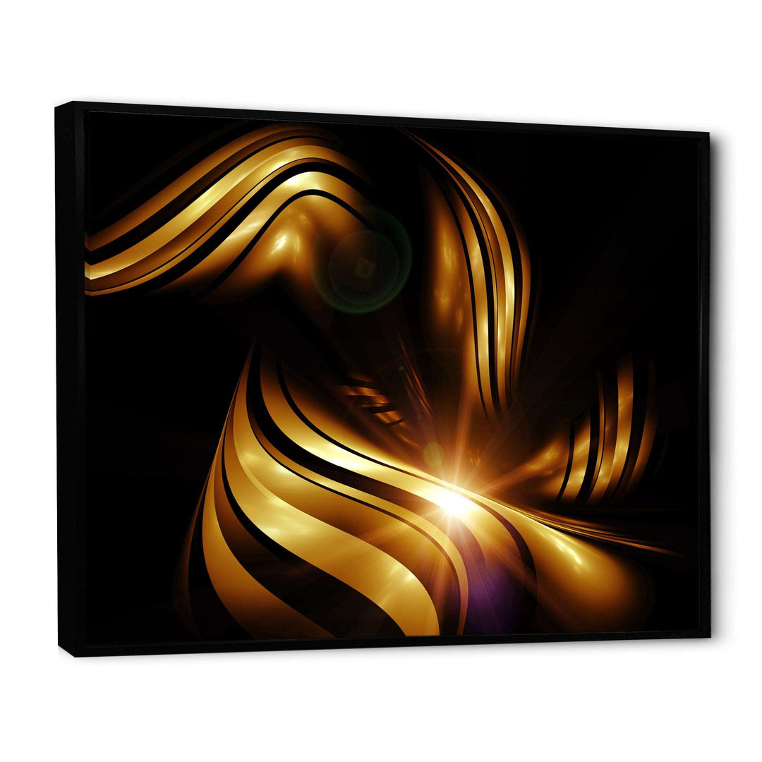 Abstract Gold Fractal Background Framed Canvas Vibrant Black - 1.5" Thick