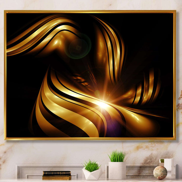 Abstract Gold Fractal Background Framed Canvas Vibrant Gold - 1.5" Thick