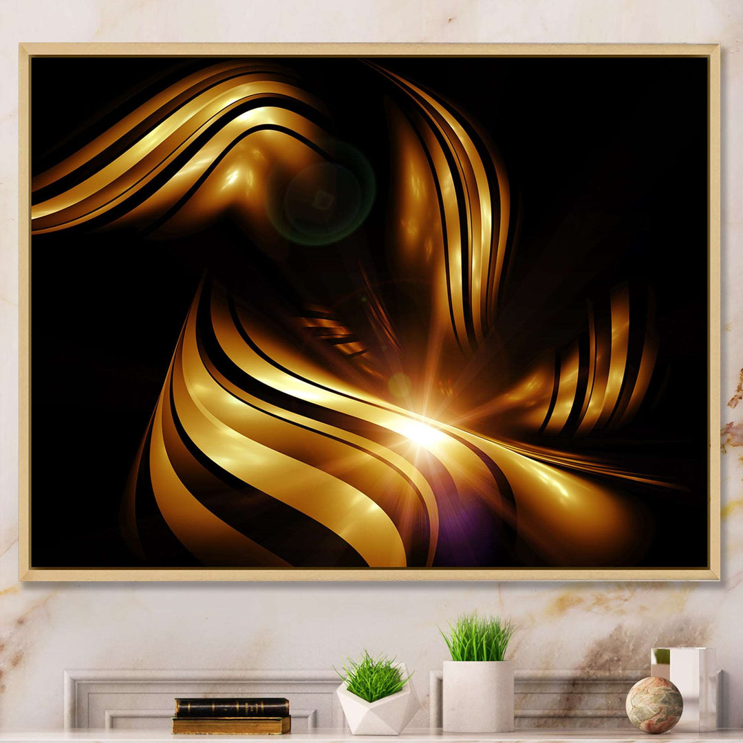 Abstract Gold Fractal Background Framed Canvas Matte White - 1.5" Thick