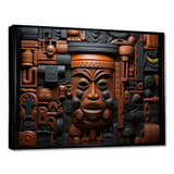 Brown and black African Kuba Patterns Mask - People Canvas Wall Art