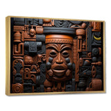 Brown and black African Kuba Patterns Mask - People Canvas Wall Art