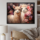 Fluffy Alpacas Floral Portrait - Alpaca Canvas Wall Art