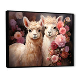 Fluffy Alpacas Floral Portrait - Alpaca Canvas Wall Art