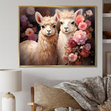 Fluffy Alpacas Floral Portrait - Alpaca Canvas Wall Art