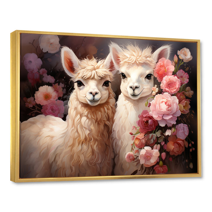 Fluffy Alpacas Floral Portrait - Alpaca Canvas Wall Art