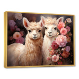 Fluffy Alpacas Floral Portrait - Alpaca Canvas Wall Art