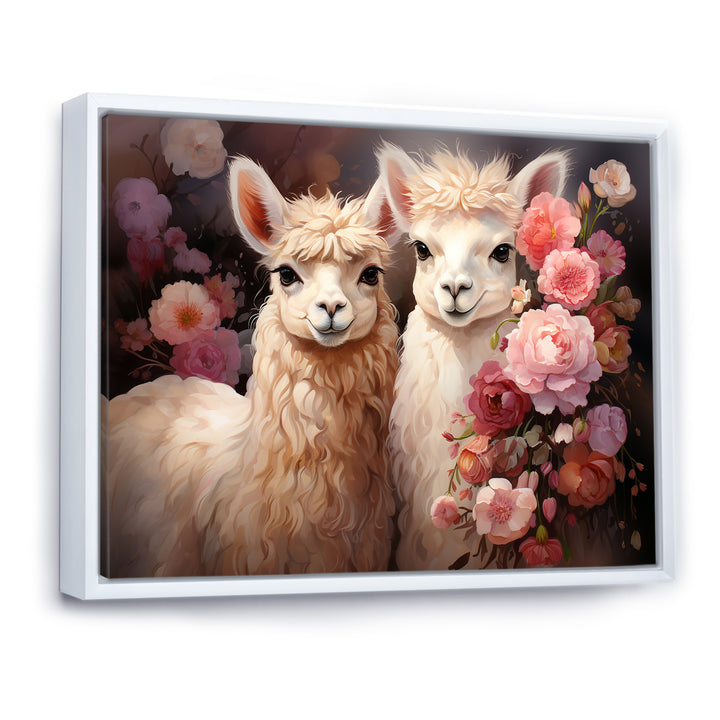 Fluffy Alpacas Floral Portrait - Alpaca Canvas Wall Art