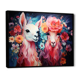 Pink fluffy Alpacas Floral Portrait - Alpaca Wall Decor