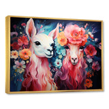 Pink fluffy Alpacas Floral Portrait - Alpaca Wall Decor
