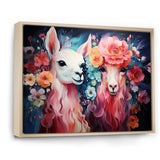 Pink fluffy Alpacas Floral Portrait - Alpaca Wall Decor