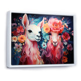 Pink fluffy Alpacas Floral Portrait - Alpaca Wall Decor