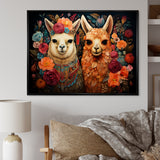 Orange fluffy Alpacas Floral Portrait - Alpaca Wall Art Prints
