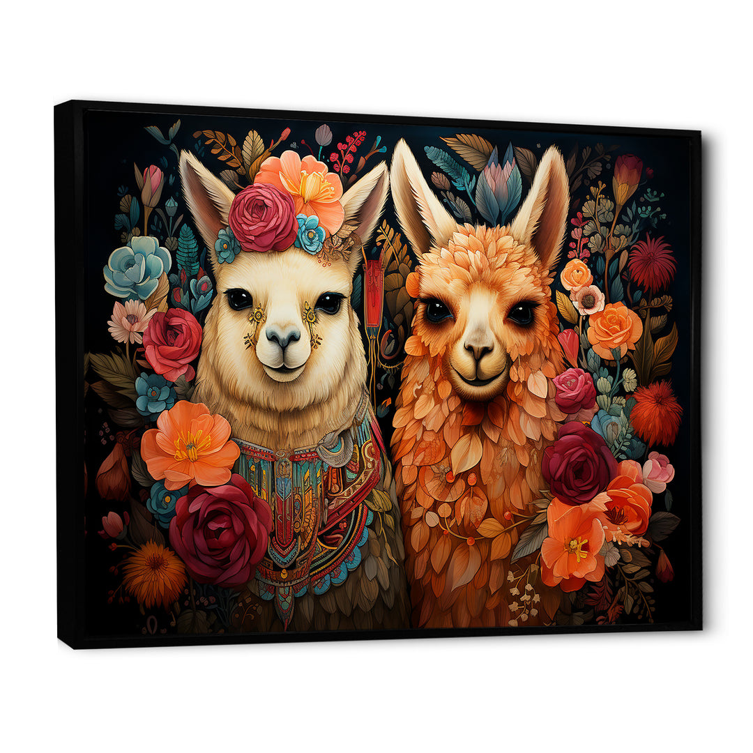 Orange fluffy Alpacas Floral Portrait - Alpaca Wall Art Prints