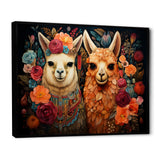 Orange fluffy Alpacas Floral Portrait - Alpaca Wall Art Prints
