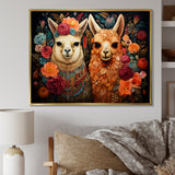 Orange fluffy Alpacas Floral Portrait - Alpaca Wall Art Prints