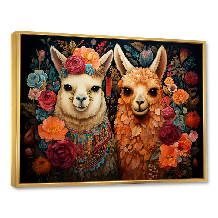 Orange fluffy Alpacas Floral Portrait - Alpaca Wall Art Prints