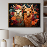 Orange fluffy Alpacas Floral Portrait - Alpaca Wall Art Prints