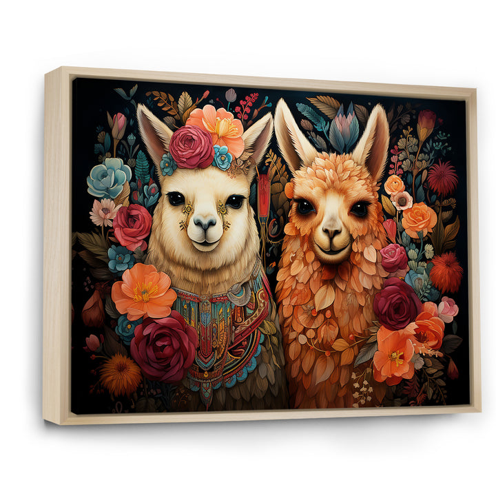 Orange fluffy Alpacas Floral Portrait - Alpaca Wall Art Prints