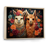 Orange fluffy Alpacas Floral Portrait - Alpaca Wall Art Prints