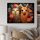 Orange fluffy Alpacas Floral Portrait - Alpaca Wall Art Prints