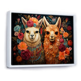 Orange fluffy Alpacas Floral Portrait - Alpaca Wall Art Prints