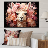 Pink flower crown Alpaca Portrait - Alpaca Large Canvas Wall Art