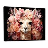 Pink flower crown Alpaca Portrait - Alpaca Large Canvas Wall Art