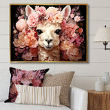 Pink flower crown Alpaca Portrait - Alpaca Large Canvas Wall Art