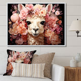 Pink flower crown Alpaca Portrait - Alpaca Large Canvas Wall Art