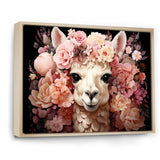 Pink flower crown Alpaca Portrait - Alpaca Large Canvas Wall Art