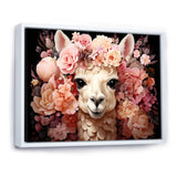 Pink flower crown Alpaca Portrait - Alpaca Large Canvas Wall Art