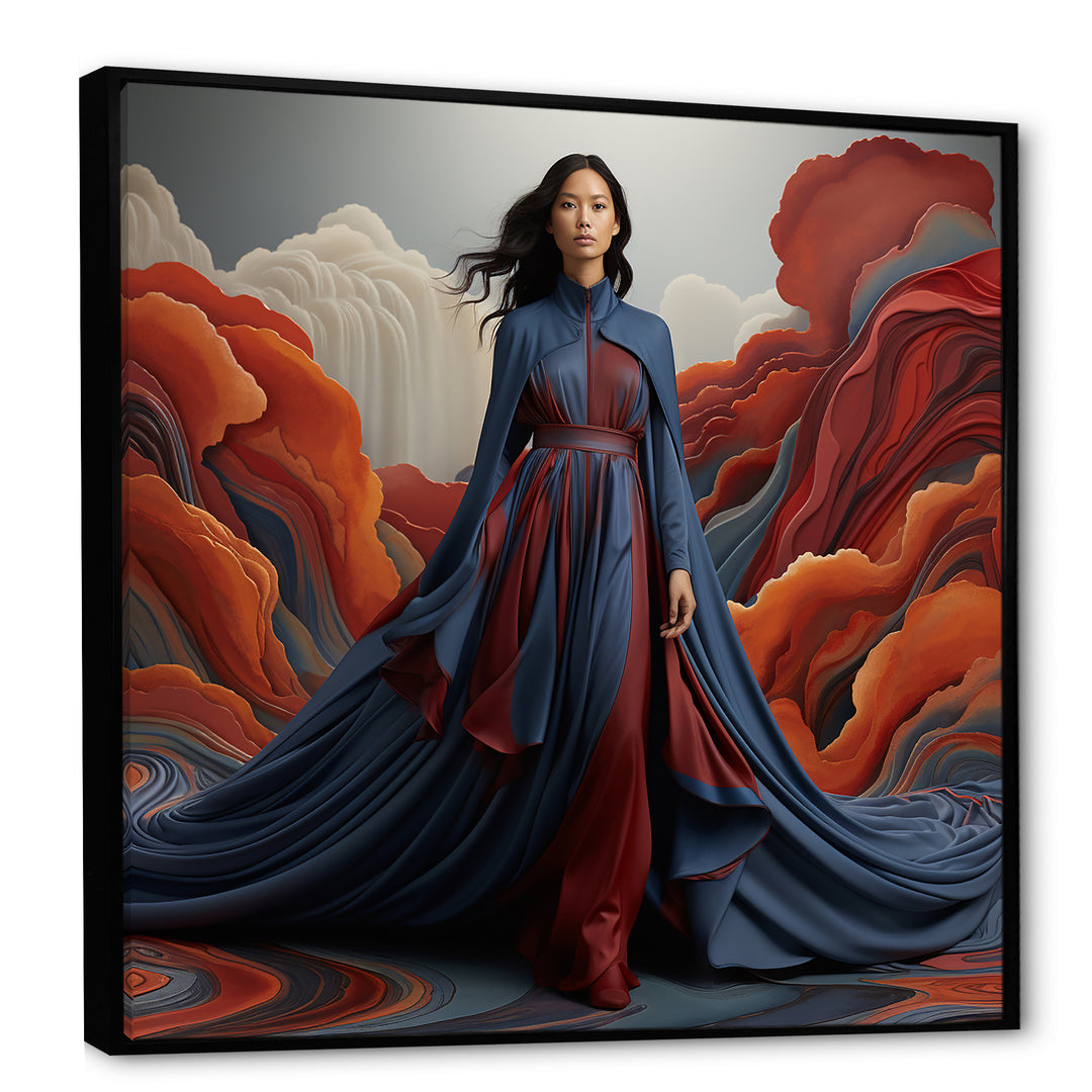 Blue Glamour on the Red Carpet woman portrait - Raven Canvas Wall Art