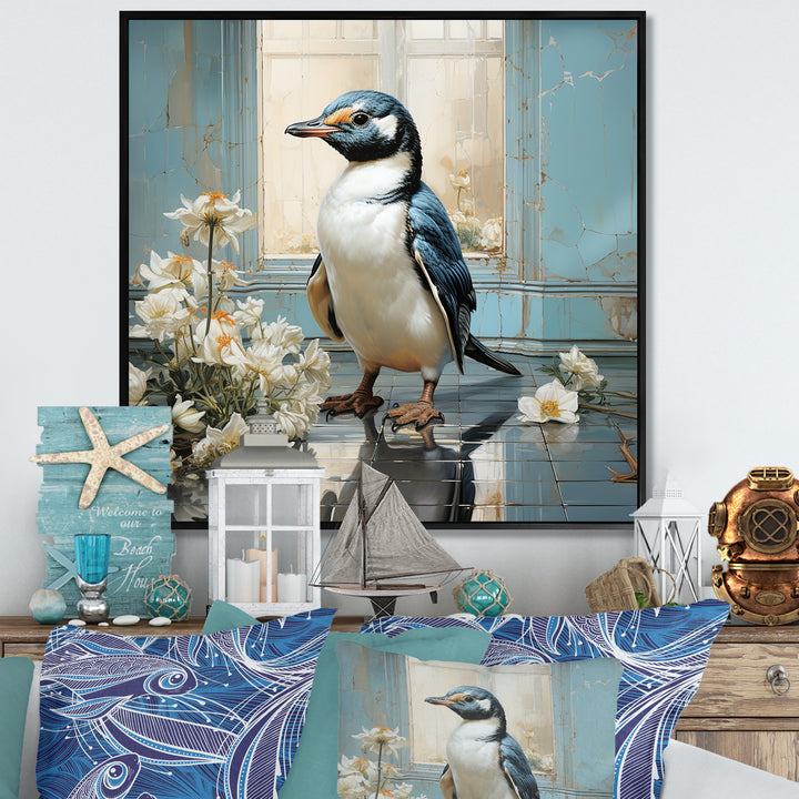 White Penguin floral Parade - Raven Canvas Wall Art