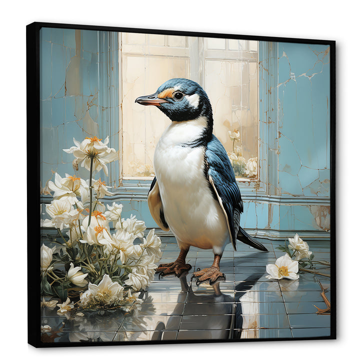 White Penguin floral Parade - Raven Canvas Wall Art