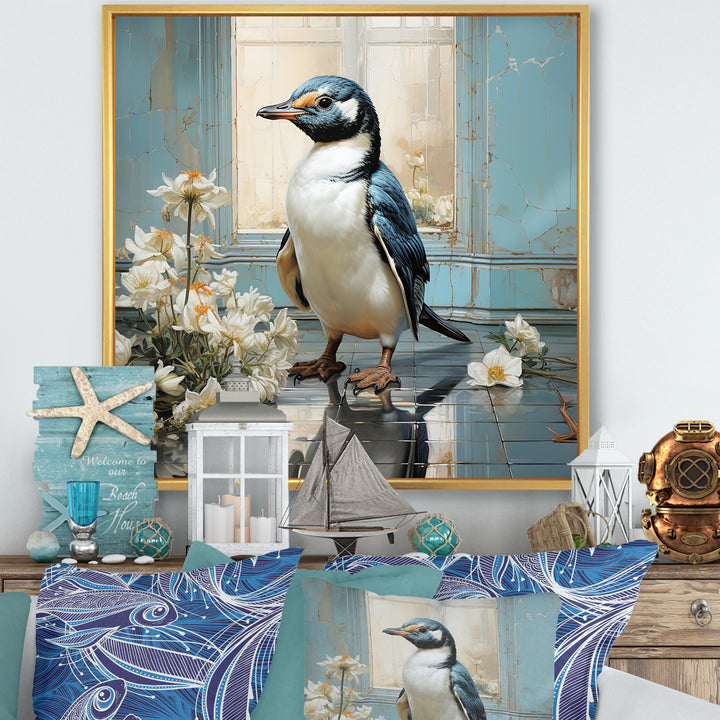 White Penguin floral Parade - Raven Canvas Wall Art