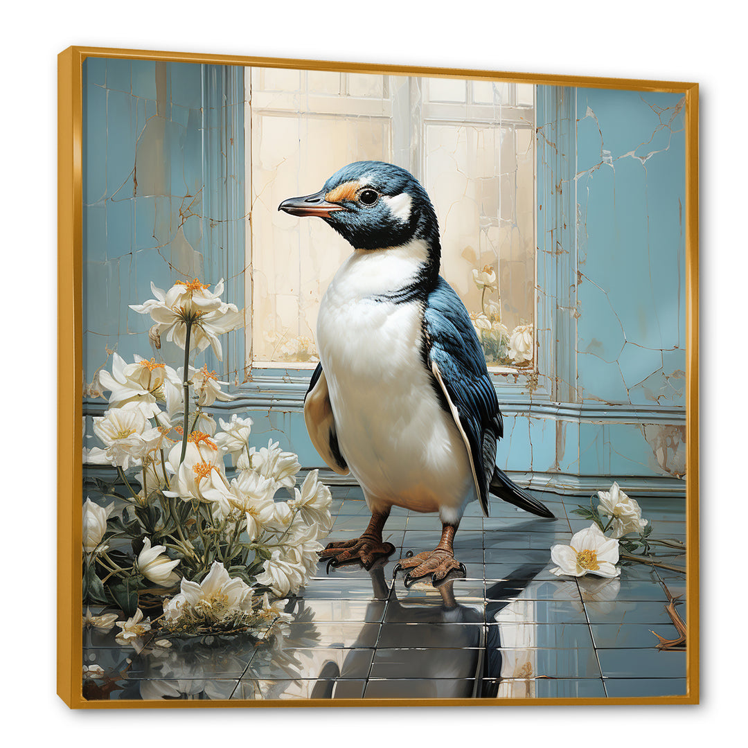 White Penguin floral Parade - Raven Canvas Wall Art