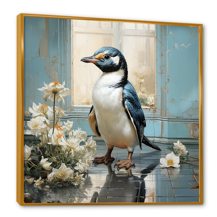 White Penguin floral Parade - Raven Canvas Wall Art