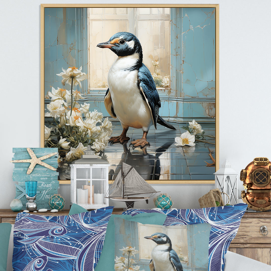 White Penguin floral Parade - Raven Canvas Wall Art