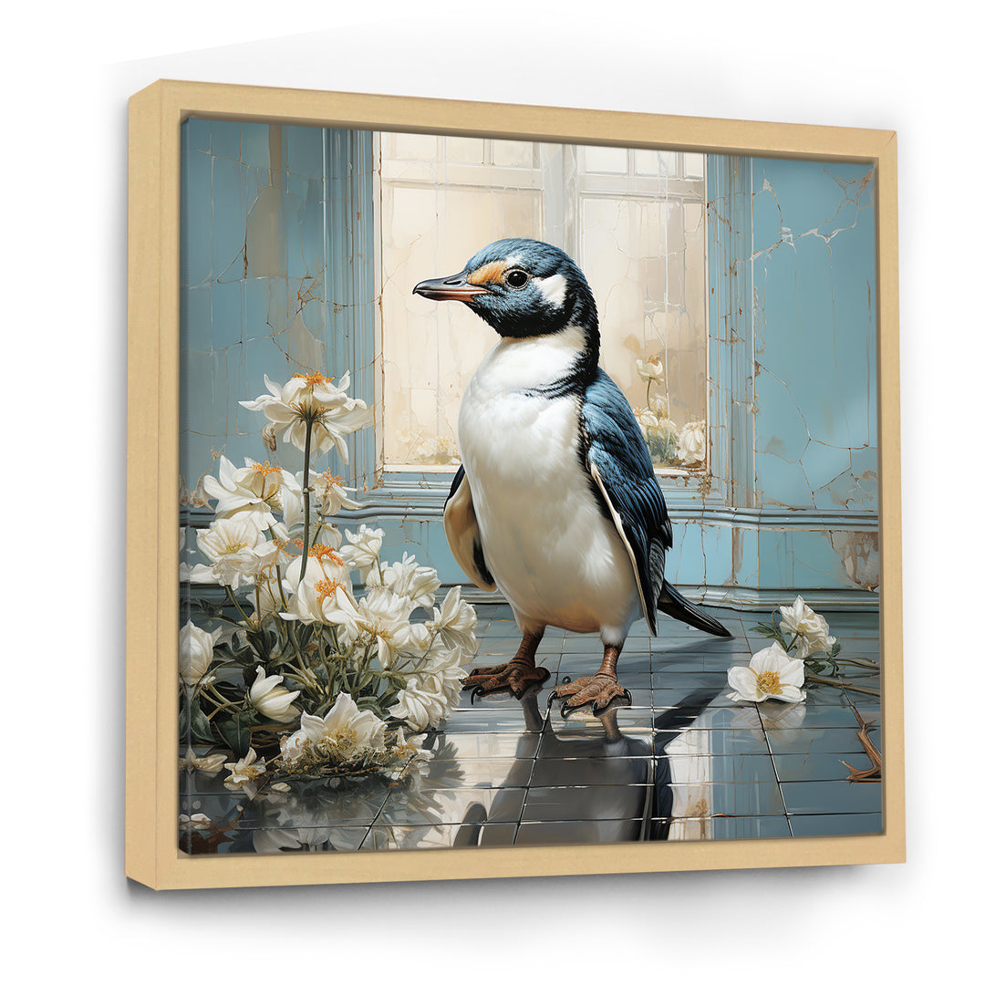White Penguin floral Parade - Raven Canvas Wall Art