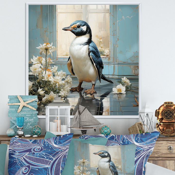 White Penguin floral Parade - Raven Canvas Wall Art