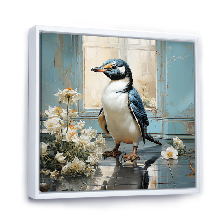 White Penguin floral Parade - Raven Canvas Wall Art