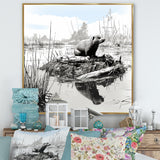 Grey Beaver lake bliss - Nursery Teddy Bear Framed Canvas Art